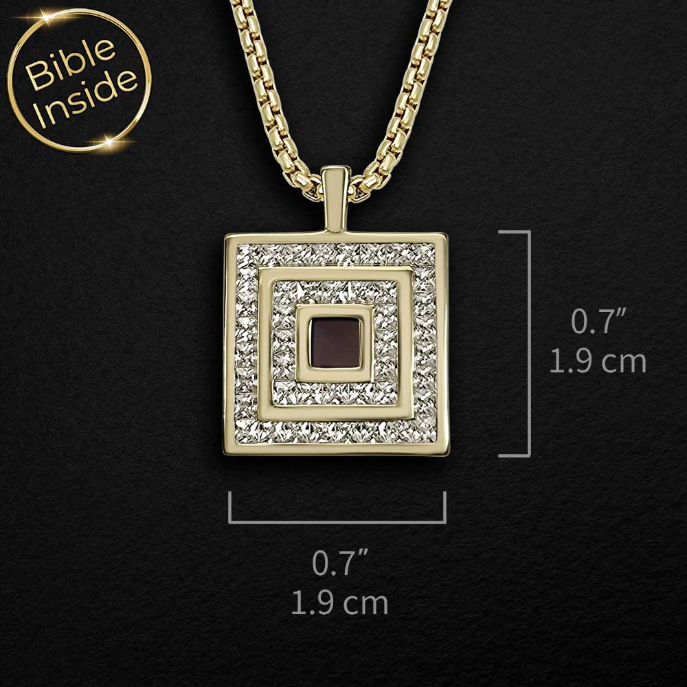 Valentine gift idea for boyfriend – square nano Bible necklace in gold