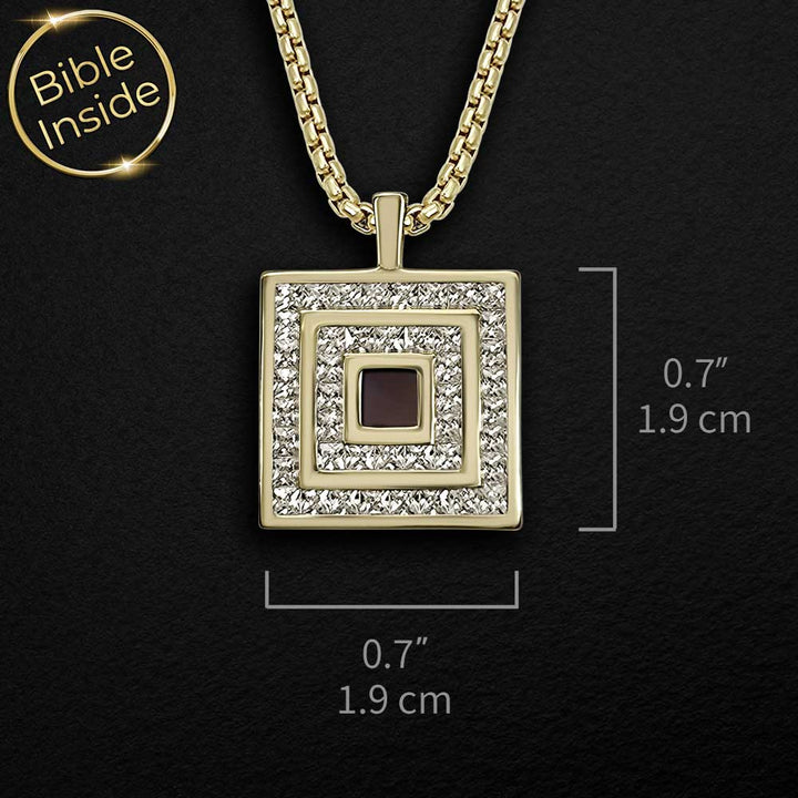 Valentine gift idea for boyfriend – square nano Bible necklace in gold