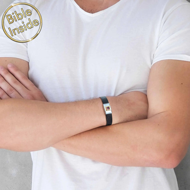 Valentine gift idea for him masculine Bible bracelet with polished finish