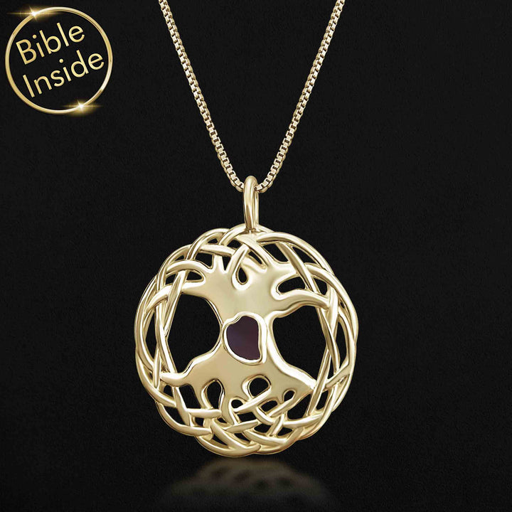 Valentine's day present idea for him – tree of life Christian jewelry in polished gold