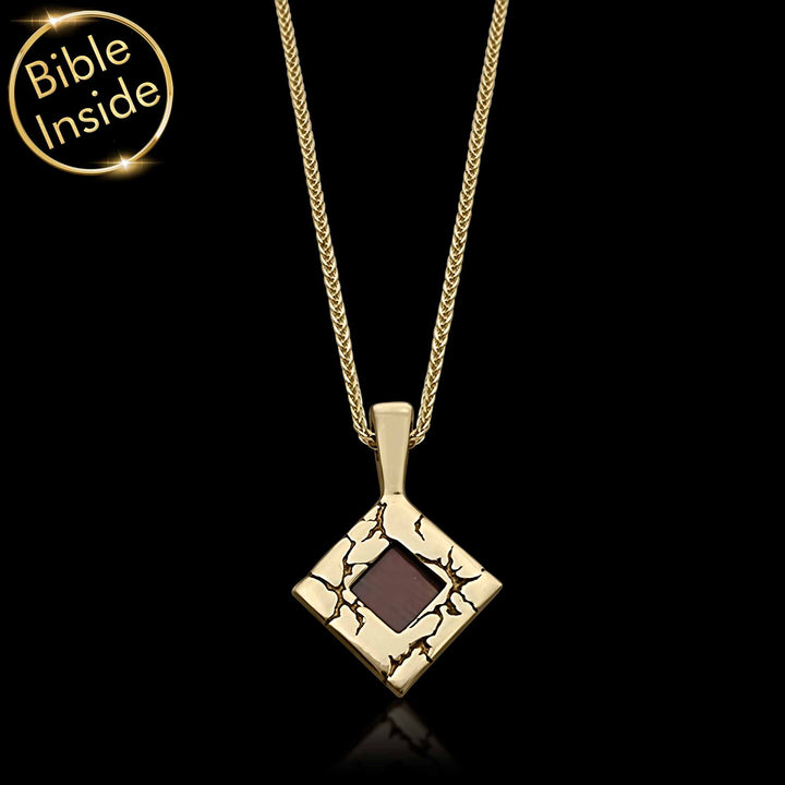 Valentine's day present idea for him – gold rhombus necklace with scripture inside
