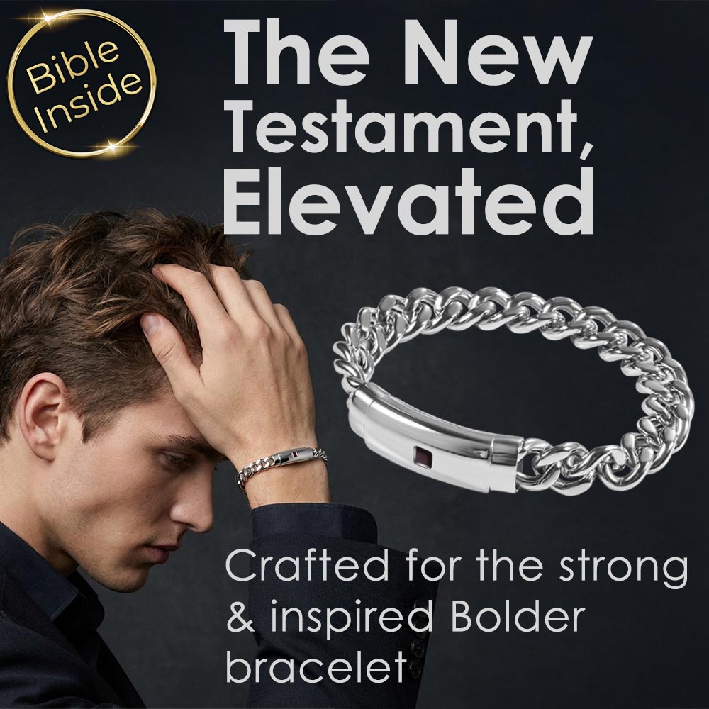 Valentine gift idea for him bold Christian bracelet with nano Bible chip