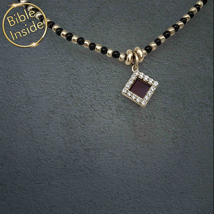 Best gift ideas for Valentine's day minimalist Terra Onyx Steel necklace with New Testament nano chip