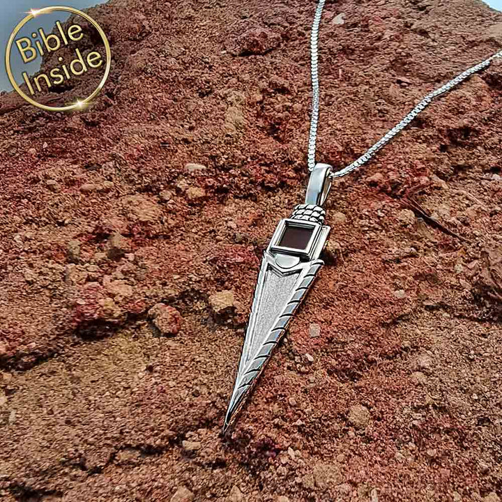 Statement arrow pendant Valentine gift for husband, Bible inside
