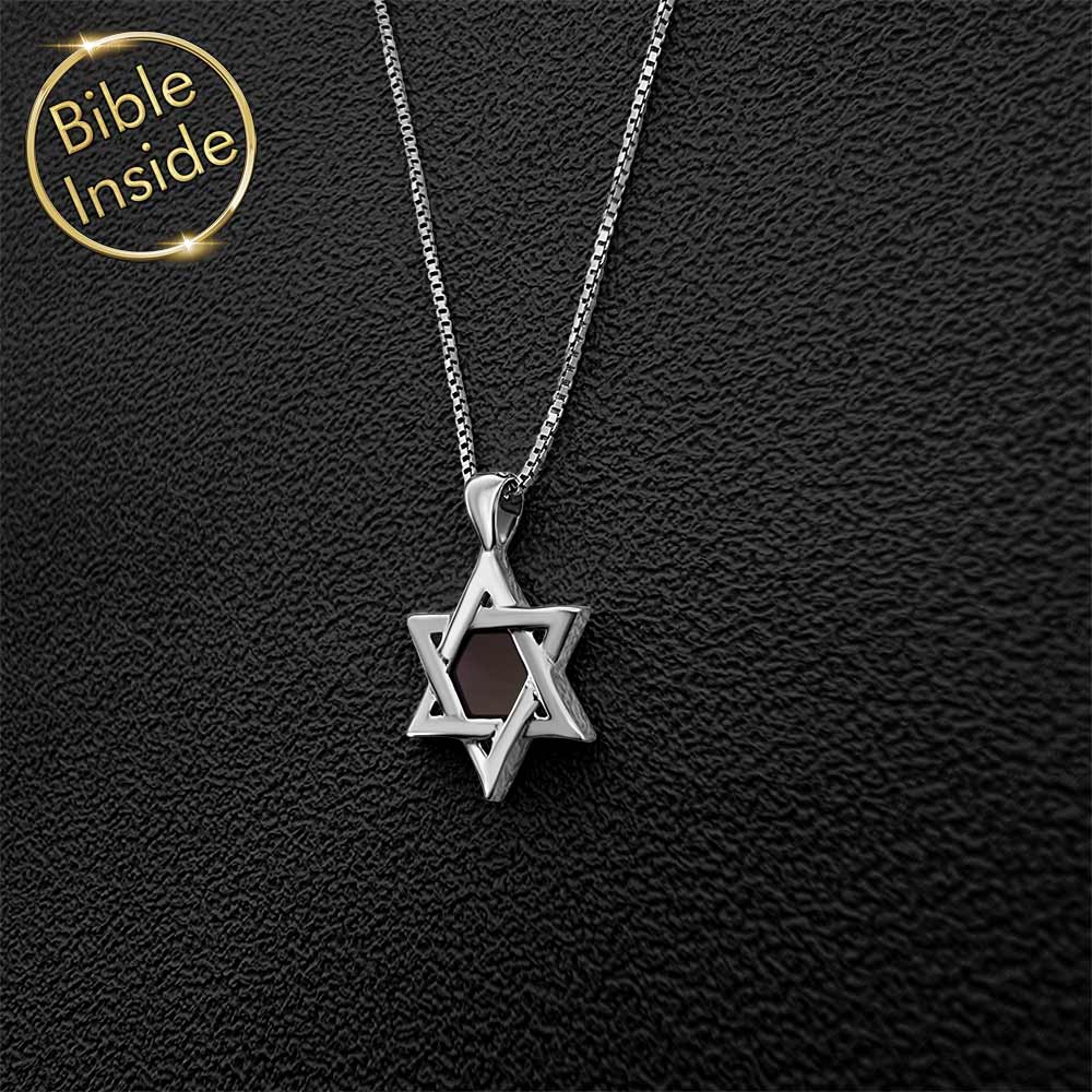 Valentine's day gift for friend – Star of David necklace with nano Bible chip in sterling silver