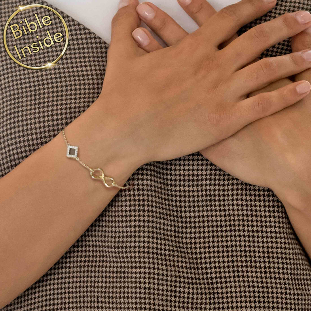 Womens gold valentines bracelet with Holy Bible chip – daily wear