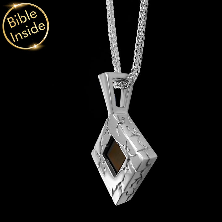 Valentine's day present idea for him – silver rhombus necklace with scripture inside