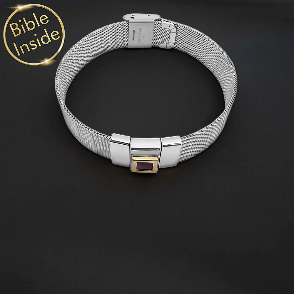 Valentine gift idea for him minimalist Christian bracelet with nano Bible chip