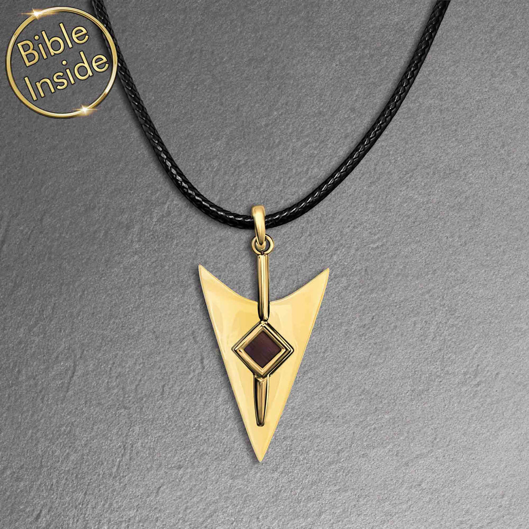 Idea for Valentine's day gift polished arrow pendant with micro Bible for boyfriend