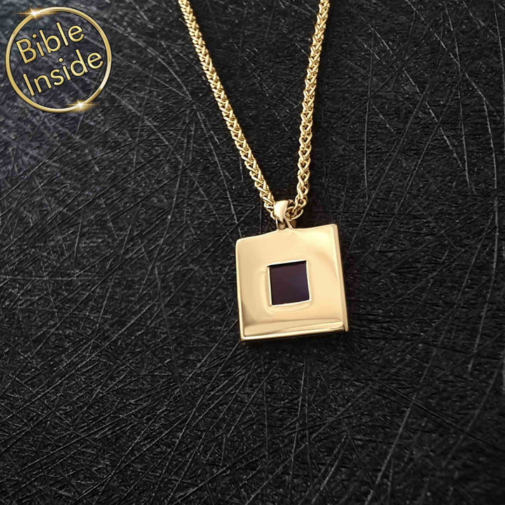 Valentine's day gift idea for boyfriend – bold square pendant, scripture engraved inside