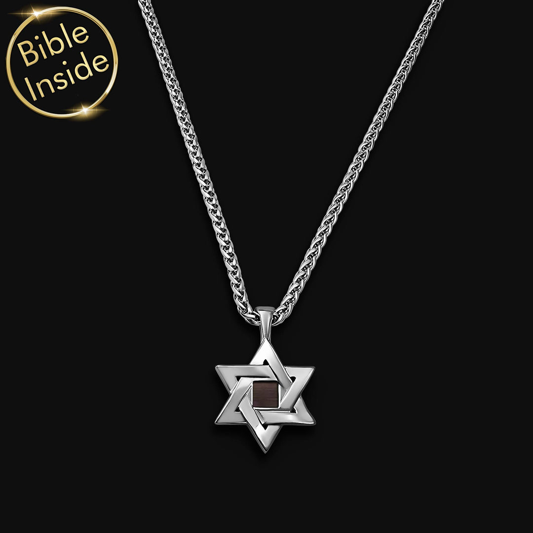 Valentine's day present idea for boyfriend – Star of David miniature Bible necklace in silver