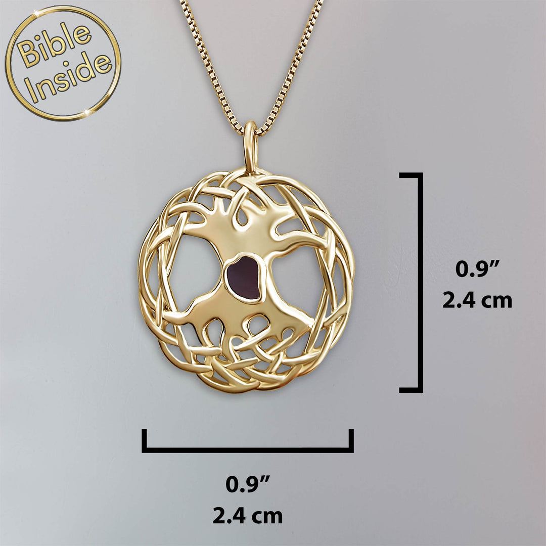 Valentine's day present idea for boyfriend – gold tree of life pendant with micro Bible