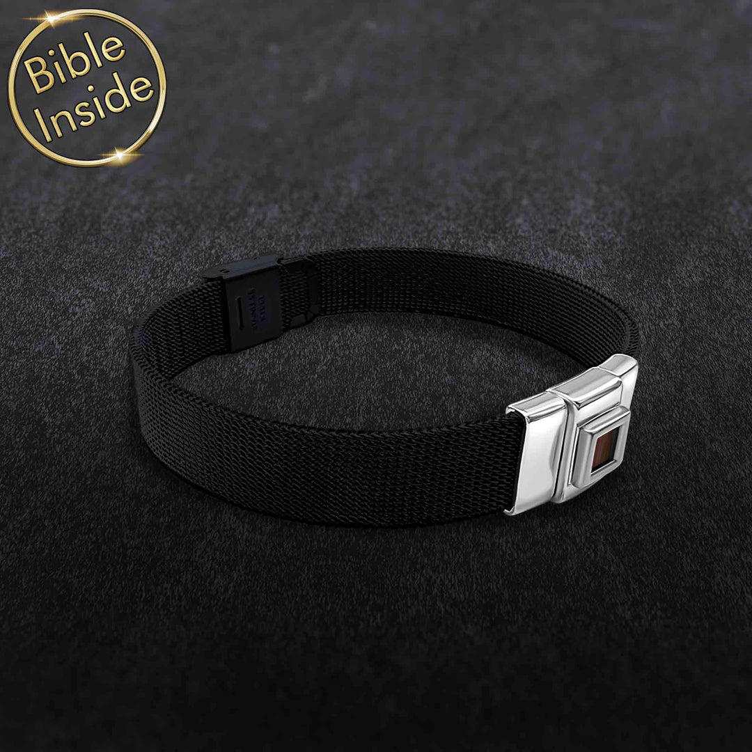 Valentine gift idea for him bracelet with tiny Bible chip and modern style