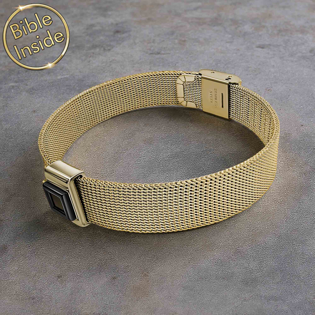 Valentine gift idea for him Christian nano Bible bracelet with polished finish.