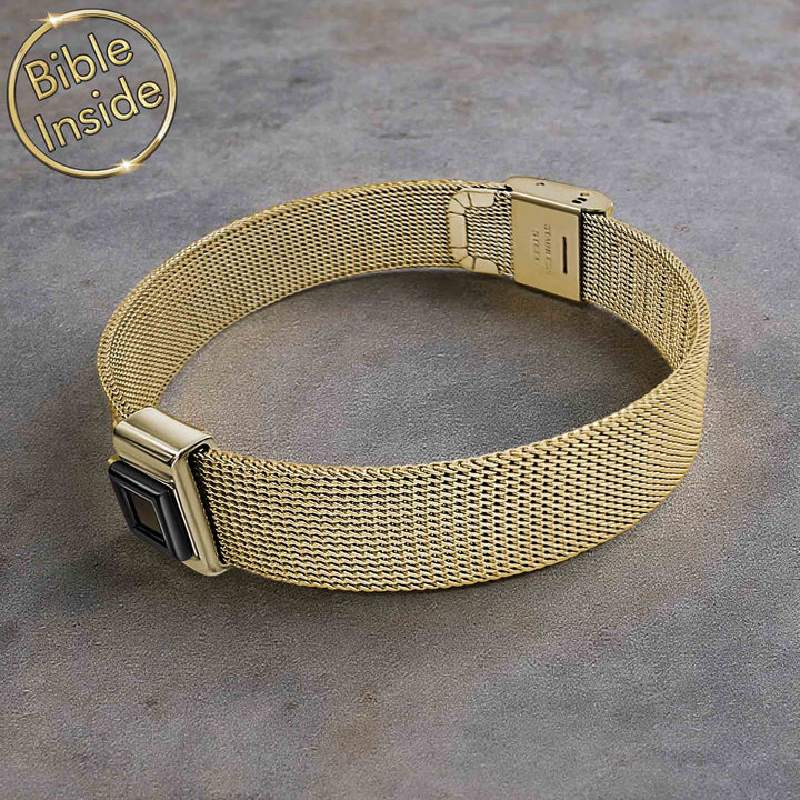 Valentine gift idea for him Christian nano Bible bracelet with polished finish.