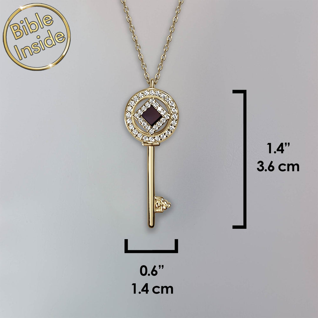 Idea for Valentine gift gold key necklace with tiny Bible inside