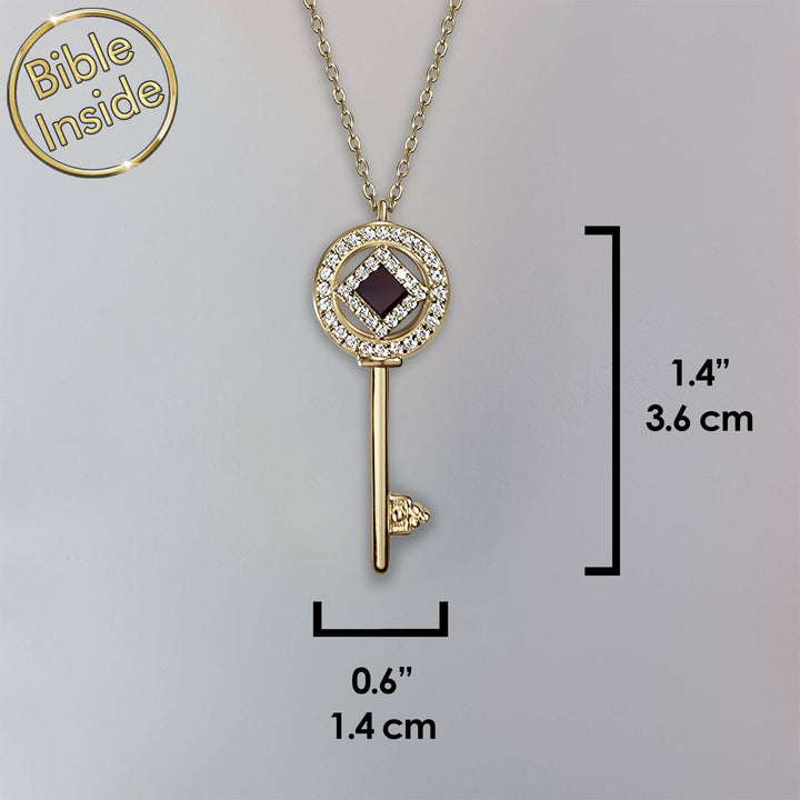 Idea for Valentine gift gold key necklace with tiny Bible inside