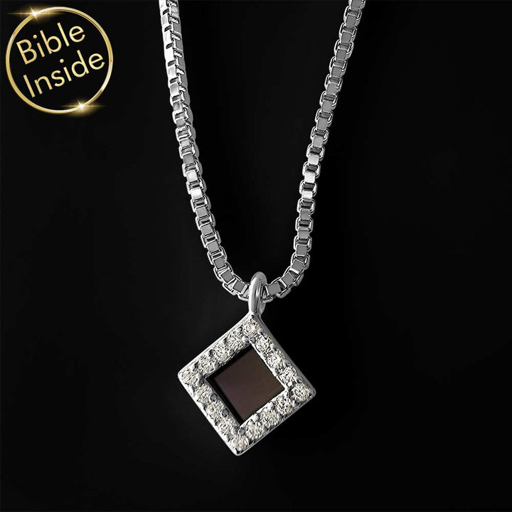 Stylish Christian necklace with Nano Bible pendant, subtle idea for Valentine gift