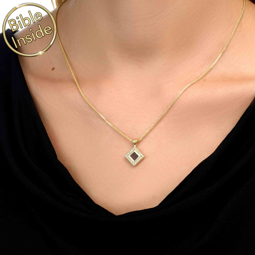 Diamond accented rhombus Bible pendant, Idea for Valentine's day gift for her