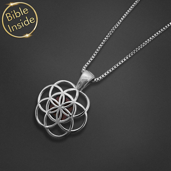 Valentine's day gift idea for her — women's seed of life necklace with nano Bible chip
