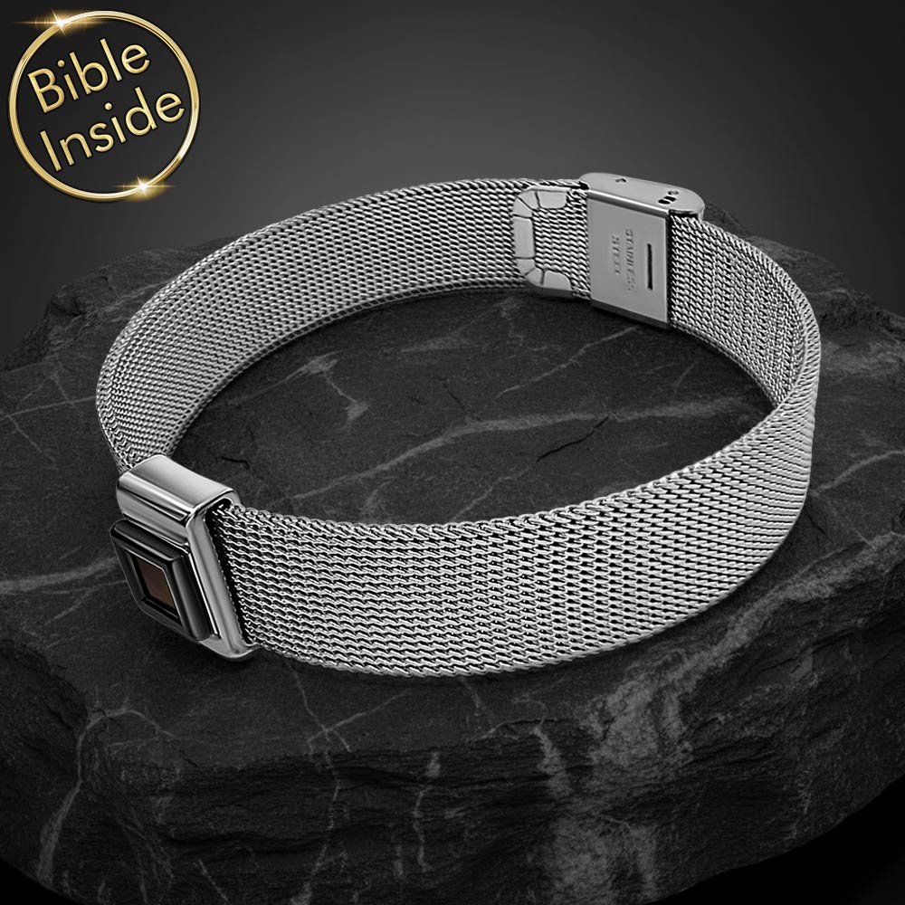 Mens valentine gift for boyfriend with New Testament chip, stainless steel