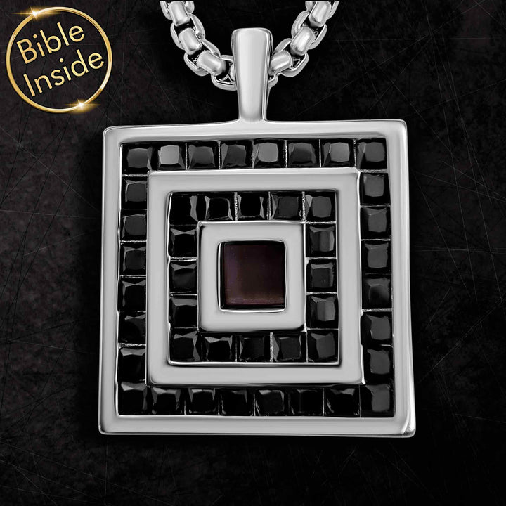 Minimalist square valentine's day present for husband, biblical necklace in silver