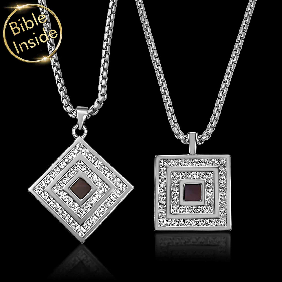 Unique valentine's day present for husband – square silver biblical necklace