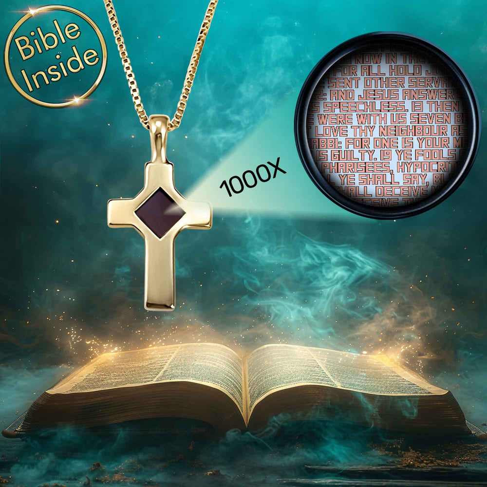 Idea for Valentine gift polished cross necklace with tiny Bible chip