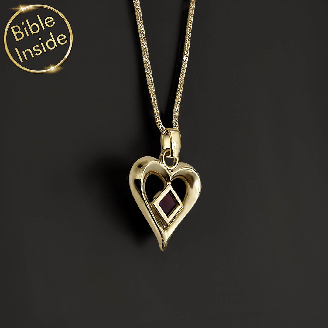 Valentine's day gift for employee — elegant gold heart pendant with micro Bible chip