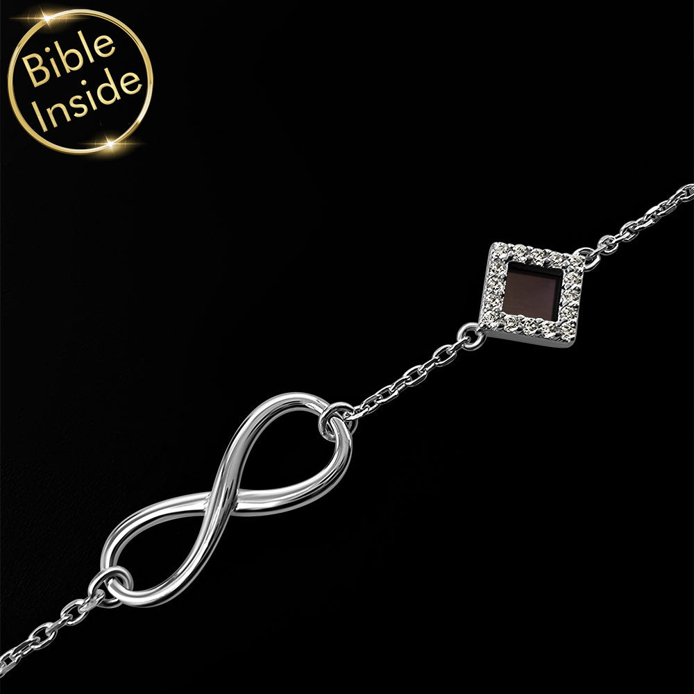 Handcrafted valentine gifts for her infinity bracelet with micro Bible chip
