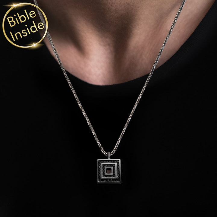 Men's valentine gift idea for boyfriend with micro Bible chip pendant