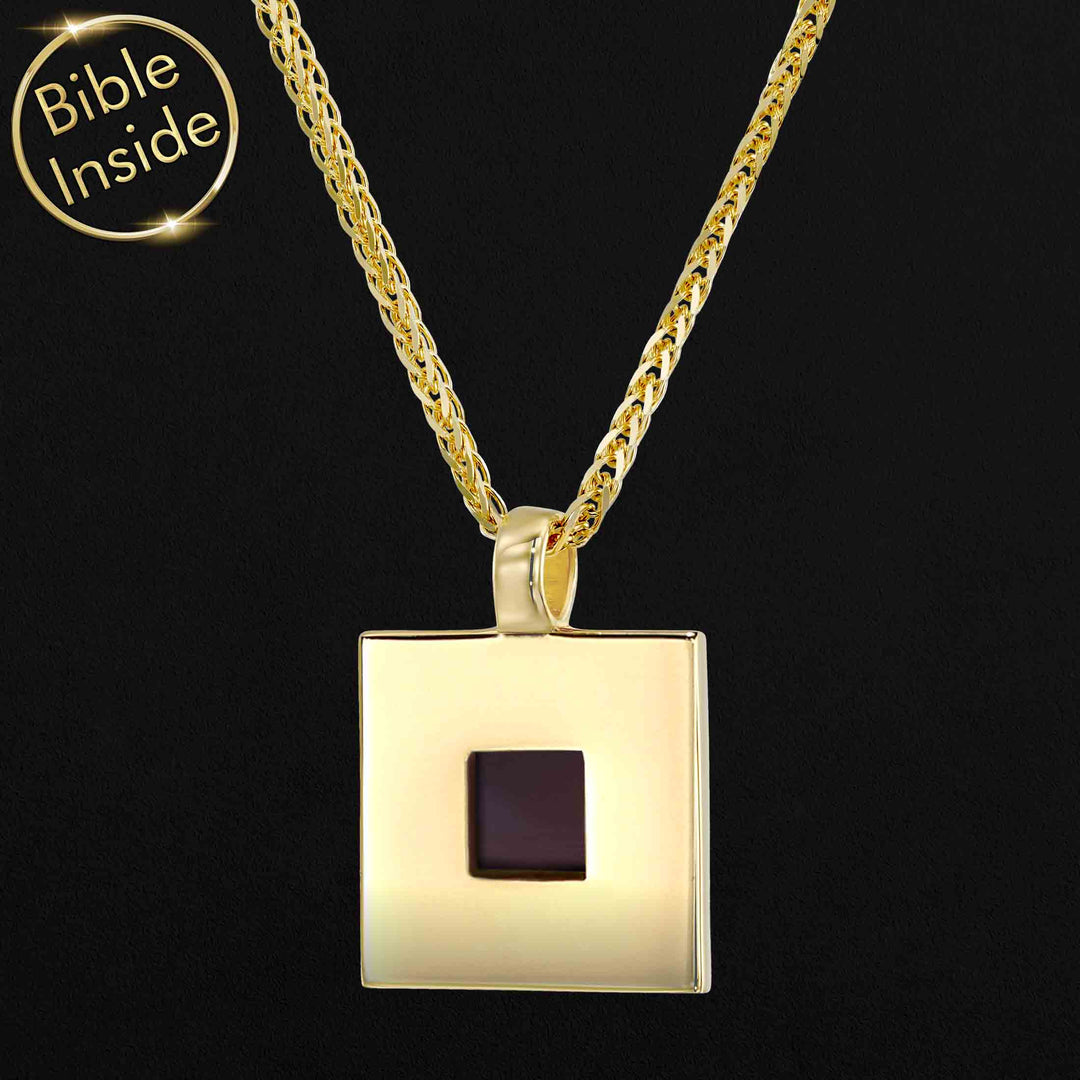 Gold Cubo necklace – valentine's day gift idea for boyfriend with scripture inside