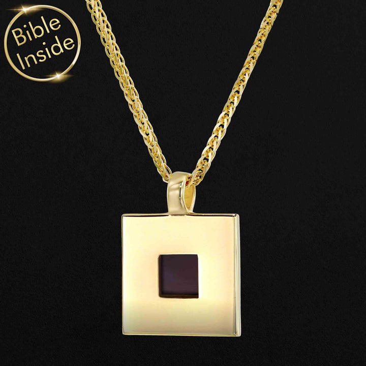 Gold Cubo necklace – valentine's day gift idea for boyfriend with scripture inside