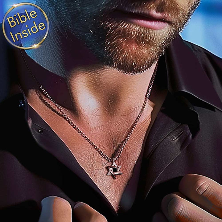 Valentine's day present idea for boyfriend – gold Yisrael necklace with micro Bible chip
