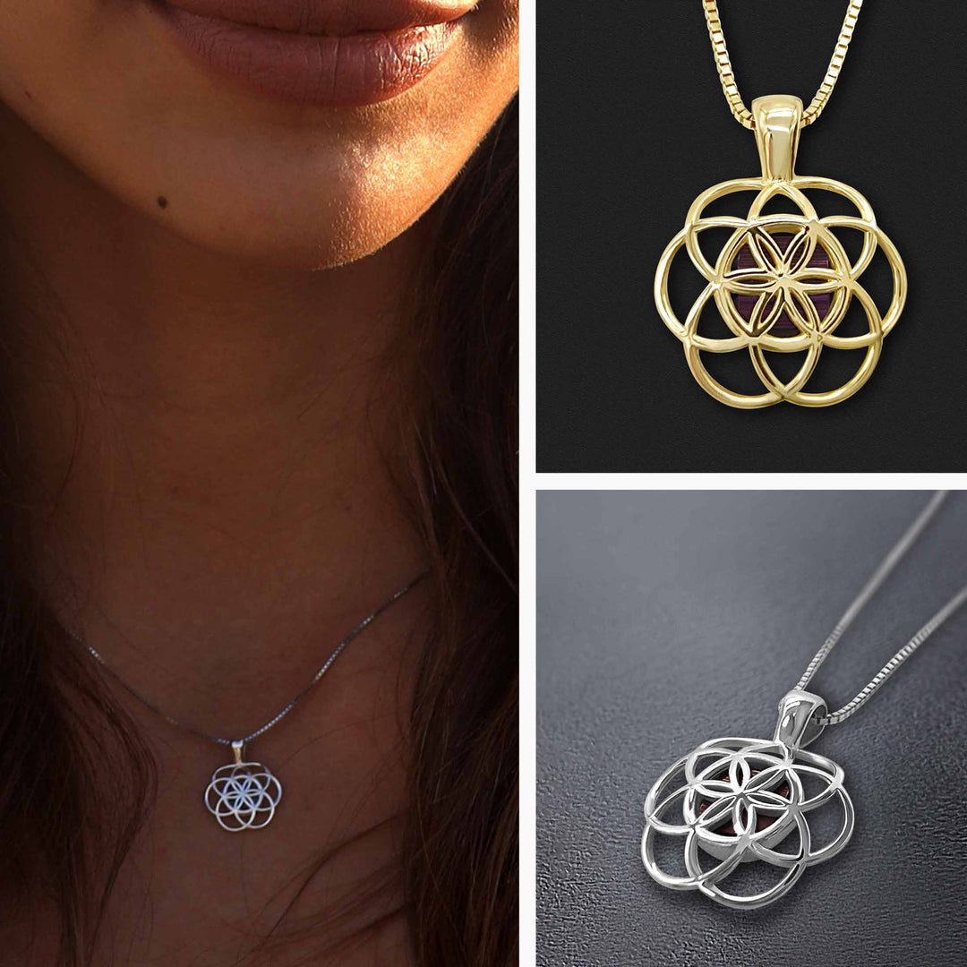 Valentines jewelry for her seed of life pendant with nano Bible chip