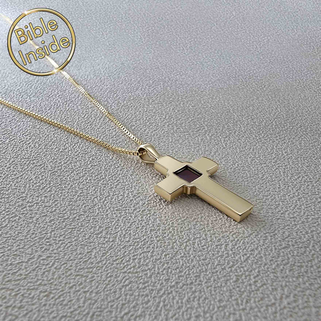 Valentine's day present idea for him – polished cross pendant with New Testament