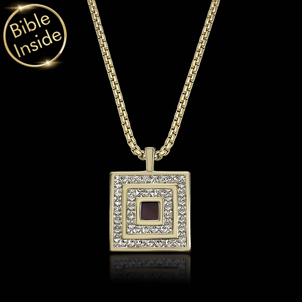 Gold square pendant necklace – valentine's day present idea for him