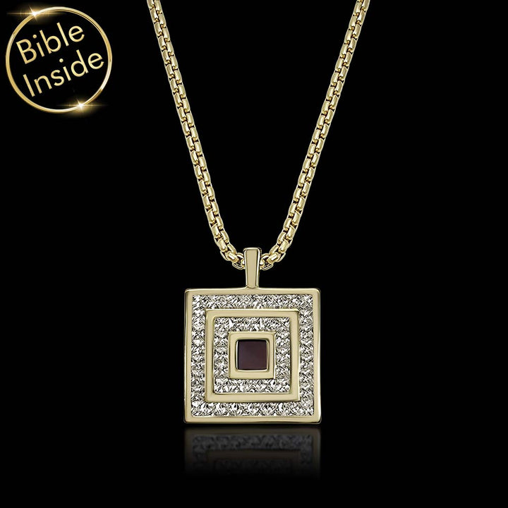 Gold square pendant necklace – valentine's day present idea for him