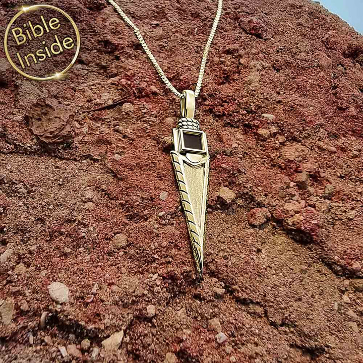 Best valentine's day present idea for him – nano Bible arrow necklace in gold