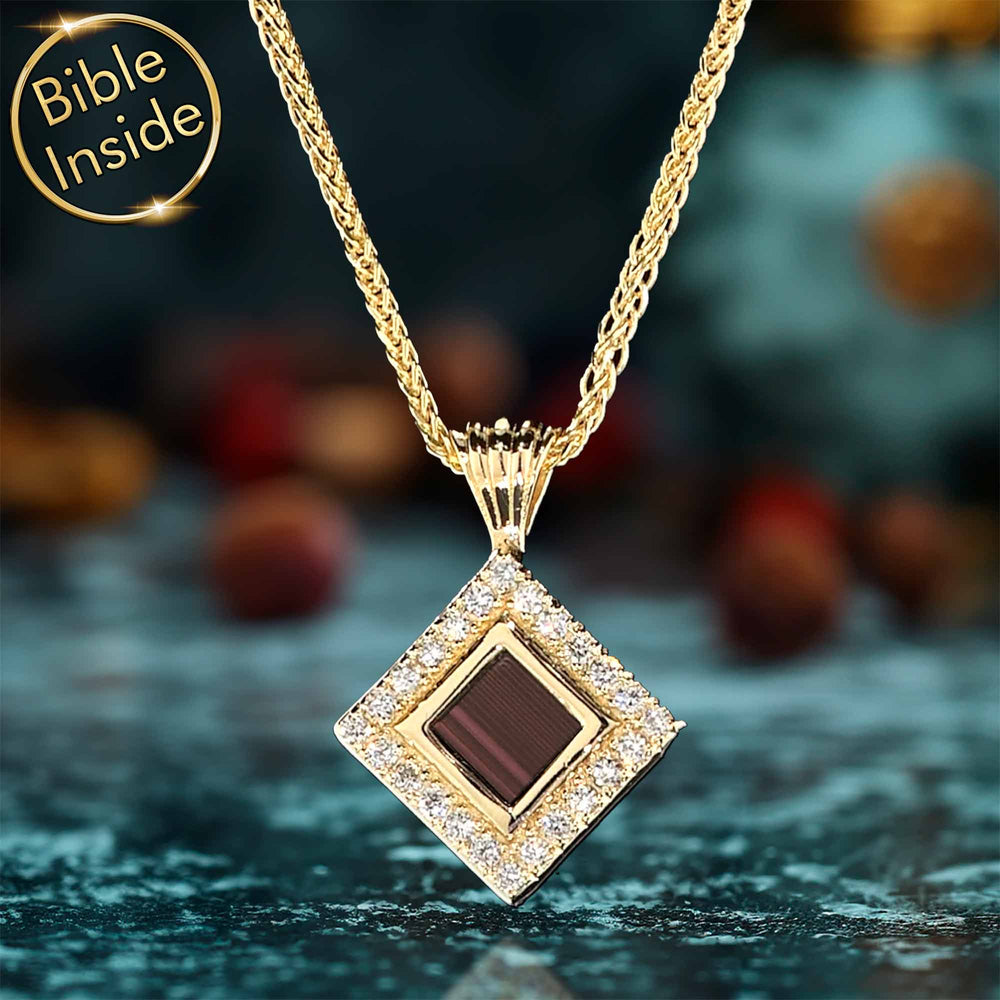 idea for Valentine's day gift necklace with nano Bible chip and lab diamonds