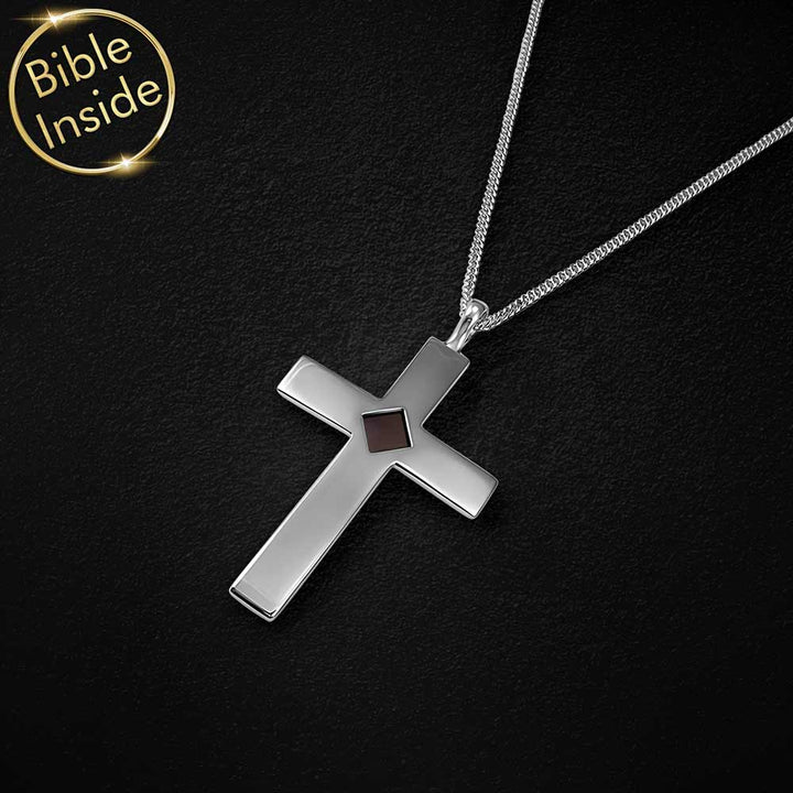 Plain cross pendant white gold – 14k solid white gold nano Bible necklace