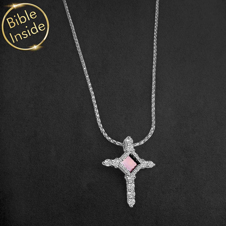 Cross necklace white gold solid pendant – Christian nano Bible jewelry