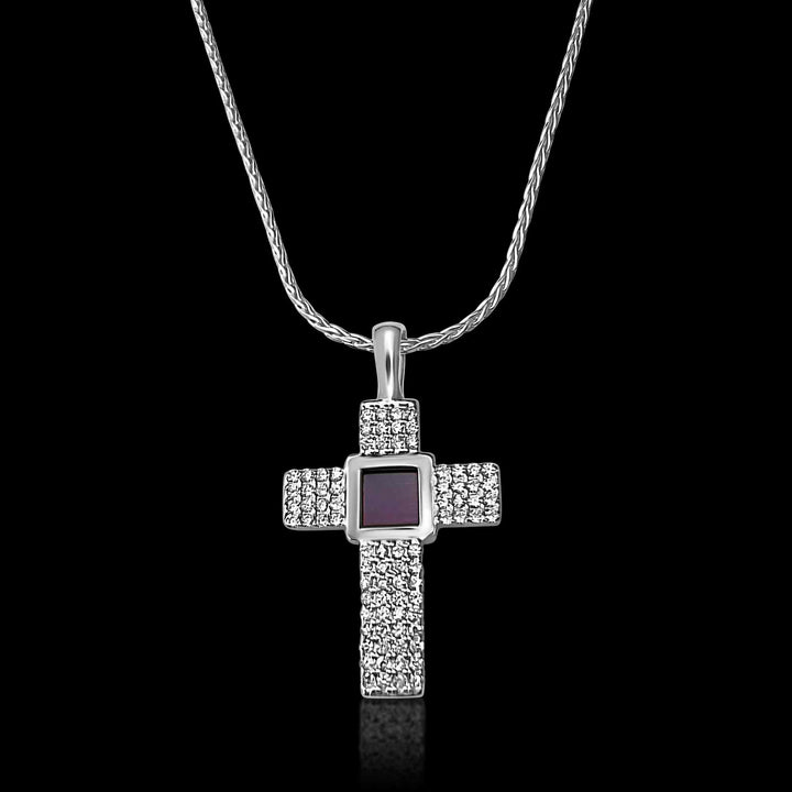 White gold cross necklace for women – Aurora pendant, scripture inside