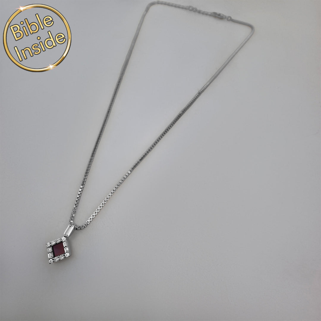 Silver jewelry for women with rhombus nano Bible pendant design