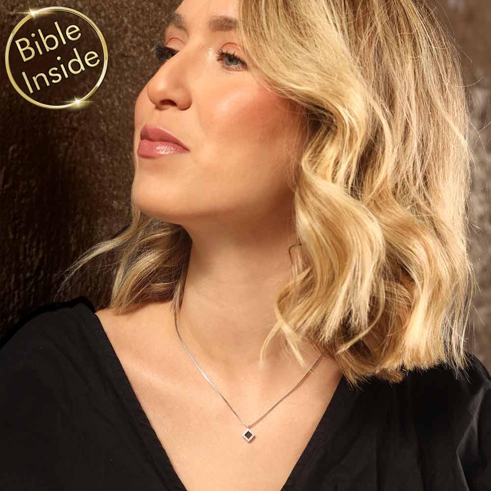 Jewelry for women with geometric rhombus pendant and scripture inside
