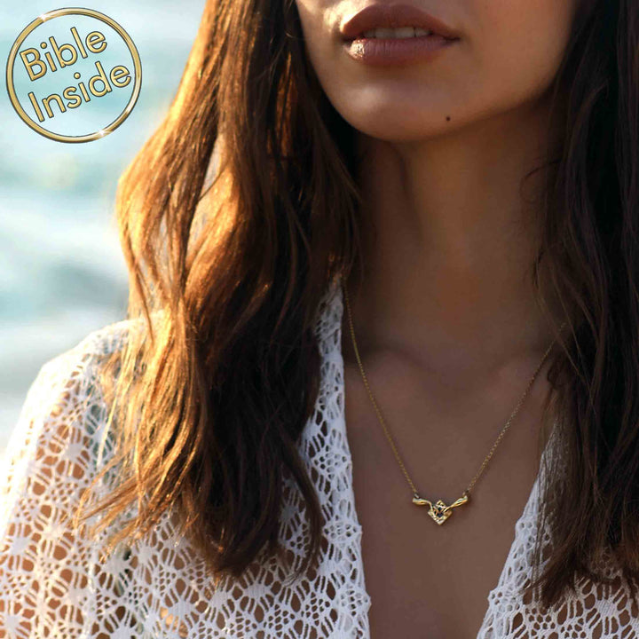 Women's faith jewelry Genesis pendant with New Testament chip