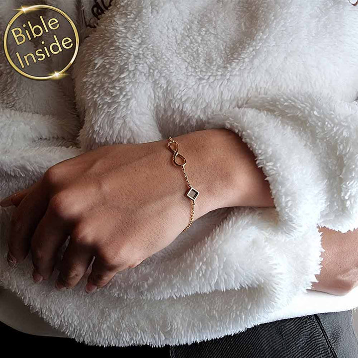 Religious bracelets for women – polished rhombus charm with scripture inside